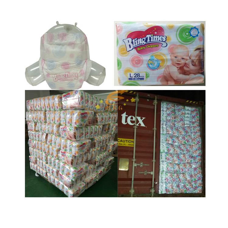 Loading huggies quality disposable sleepy baby diaper in bales best price manufacturer in China