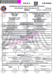 BBG the certificate of ECTN (to Benin)