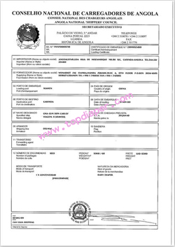 BBG the certificate of CNCA (to Angola)